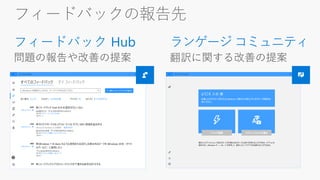 フィードバックの報告先
ランゲージコミュニティフィードバック Hub
 