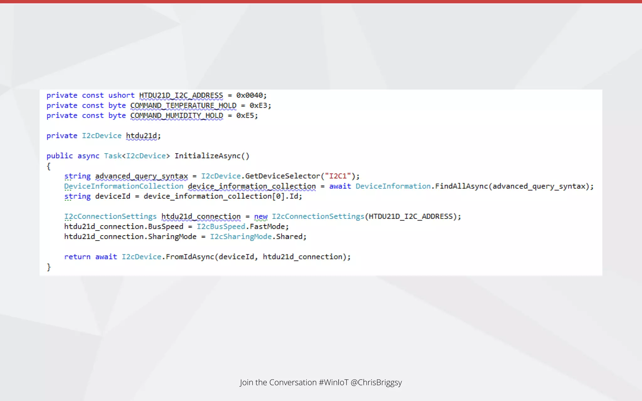 Join the Conversation #WinIoT @ChrisBriggsy
 