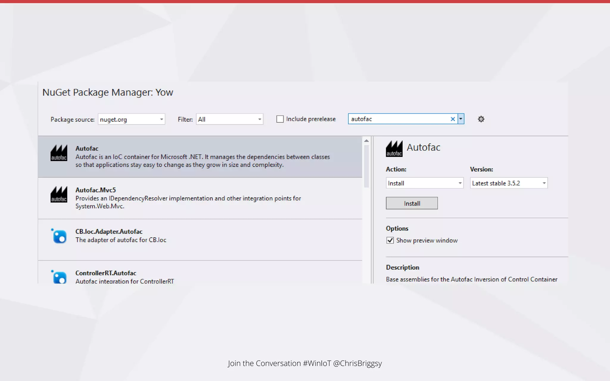 Join the Conversation #WinIoT @ChrisBriggsy
 