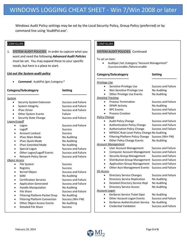 Windows logging cheat sheet