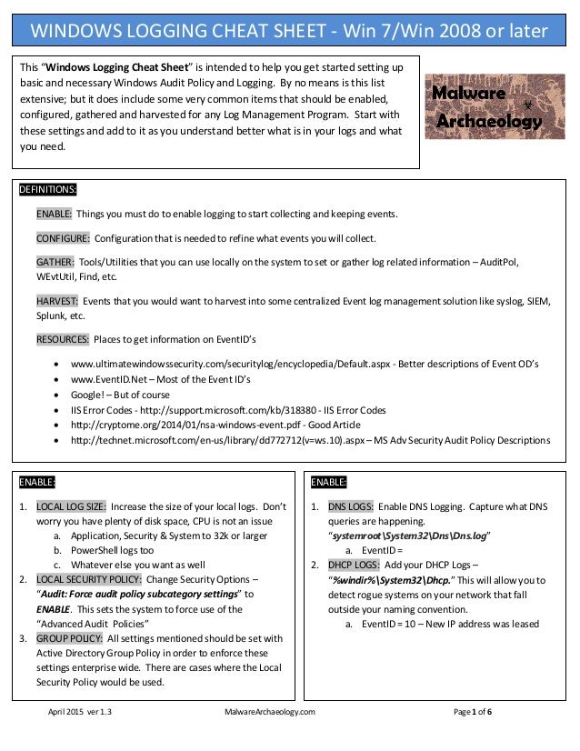 windows logging cheat sheet iv solution cheat sheet