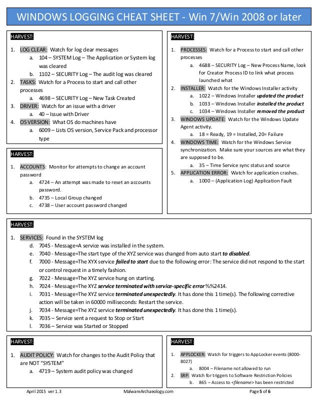 All Music Chords driver log sheet : Windows logging cheat sheet