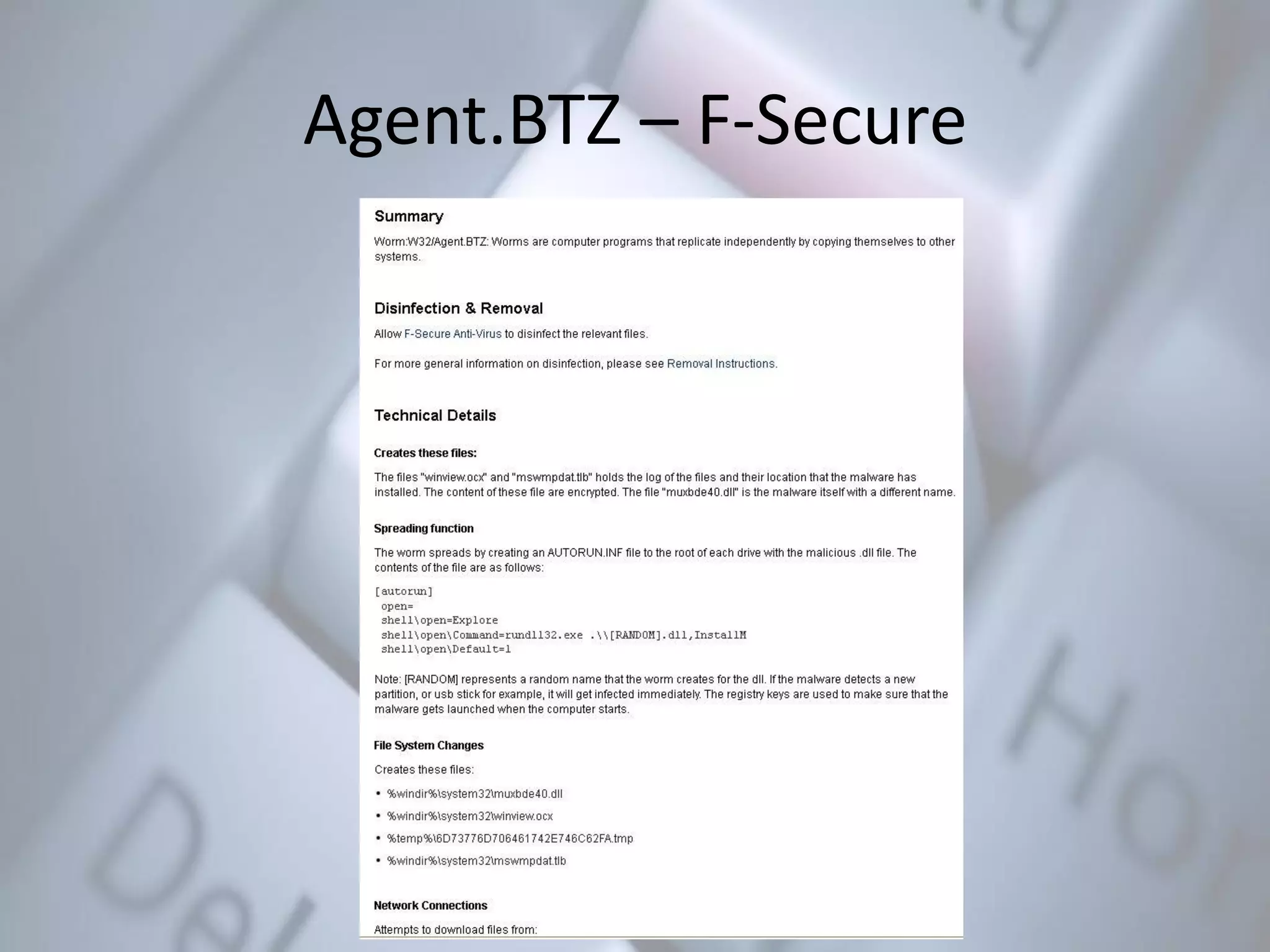 Agent.BTZ – F-Secure
 