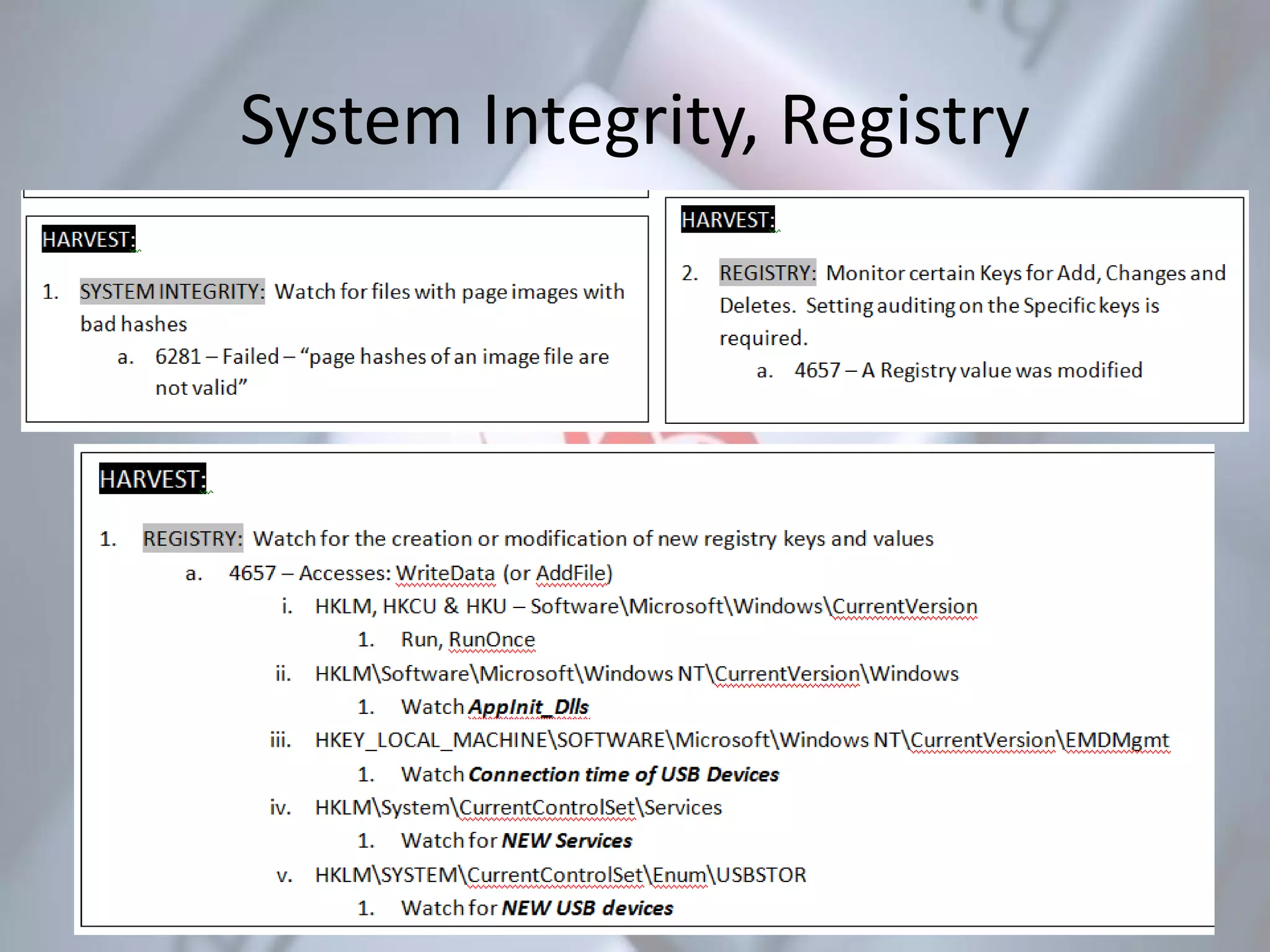 System Integrity, Registry
 