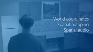 World coordinates
Spatial mapping
Spatial audio
 