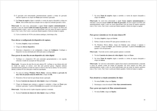 10. A gravação será interrompida automaticamente quando o tempo de gravação                 7. Na caixa Nome de arquivo, digite o caminho e o nome do arquivo desejados e
       máximo esgotar-se ou clique em Parar para terminar a gravação.                             clique em Salvar.

   11. Em Nome de arquivo, digite o caminho e o nome do arquivo desejados e clique em       Observação Se você tiver selecionado a opção Gerar arquivo automaticamente e
       Salvar. Será exibida uma nova coleção com os clipes do conteúdo gravado e salvo.     marcado a caixa de seleção Limite do tempo de gravação, um novo arquivo de filme será
                                                                                            automaticamente criado e salvo no local especificado com um nome de arquivo genérico
Observação Se você tiver selecionado a opção Gerar arquivo automaticamente e                (isto é, Fita 1.wmv, Fita 2.wmv e assim por diante) quando o limite de tempo se esgotar.
marcado a caixa de seleção Limite do tempo de gravação, um novo arquivo de filme será
automaticamente criado e salvo no local especificado com um nome de arquivo genérico
(isto é, Fita 1.wmv, Fita 2.wmv e assim por diante) quando o limite de tempo se esgotar.

   12. Com os controles do VCR ou da câmera analógica, interrompa a fita.                   Para gravar conteúdo ao vivo de uma câmera DV

                                                                                               1. No menu Arquivo, clique em Gravar.
Para alterar a configuração do dispositivo de captura
                                                                                               2. Defina o modo na câmera DV para gravar conteúdo ao vivo.
   1. No menu Arquivo, clique em Gravar.
                                                                                               3. No Windows Movie Maker, clique em Gravar, para começar a capturar o
   2. Clique em Alterar dispositivo.                                                              conteúdo, e clique em Parar, para terminar a gravação. A palavra Gravando pisca
                                                                                                  quando você está gravando.
   3. Selecione o dispositivo a ser configurado e clique em Configurar. Configure o
      dispositivo na área destinada pelo fabricante para a configuração.                    Observação Você não ouvirá o áudio quando capturar o conteúdo.

Para gravar de uma fita em um dispositivo de vídeo digital                                     4. Na área Controles da câmera de vídeo digital, clique em Parar.

   1. Verifique se o dispositivo DV está conectado apropriadamente e, em seguida,              5. Na caixa Nome de arquivo, digite o caminho e o nome do arquivo desejados e
      selecione o modo de execução do filme gravado.                                              clique em Salvar.

Observação Ao gravar de uma fita em uma câmera DV, verifique se sua câmera não está         Observação Se você tiver selecionado a opção Gerar arquivo automaticamente e marcado
no modo de espera; se estiver, você não será possível gravar. Algumas câmeras               a caixa de seleção Limite do tempo de gravação, um novo arquivo de filme será
automaticamente entrarão no modo de espera se houver uma fita na câmera. Se isso ocorrer,   automaticamente criado e salvo no local especificado com um nome de arquivo genérico
alterne a câmera DV de volta para o modo de reprodução.                                     (isto é, Fita 1.wmv, Fita 2.wmv e assim por diante) quando o limite de tempo se esgotar.

   2. Na caixa de diálogo Windows Movie Maker, selecione Iniciar a gravação do
      meu vídeo da posição atual da minha fita e clique em OK.

   3. Posicione a fita no local em que deseja iniciar a gravação.                           Para desativar a criação automática de clipes
   4. Na área Controles da câmera de vídeo digital, clique em Executar.                        1. No menu Exibir, clique em Opções.
   5. Clique em Gravar para começar a capturar o conteúdo e clique em Parar para               2. Desmarque a caixa de seleção Criar clipes automaticamente.
      terminar a gravação. A palavra Gravando pisca quando você está gravando.
                                                                                            Para gerar um arquivo de filme automaticamente
Observação Você não ouvirá o áudio enquanto capturar o conteúdo.
                                                                                               1. No menu Exibir, clique em Opções.
   6. Na área Controles da câmera de vídeo digital, clique em Parar.



                                                                                      23                                                                                         24
 