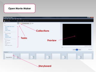 Storyboard view – project appears as film strip showing scene in clips
