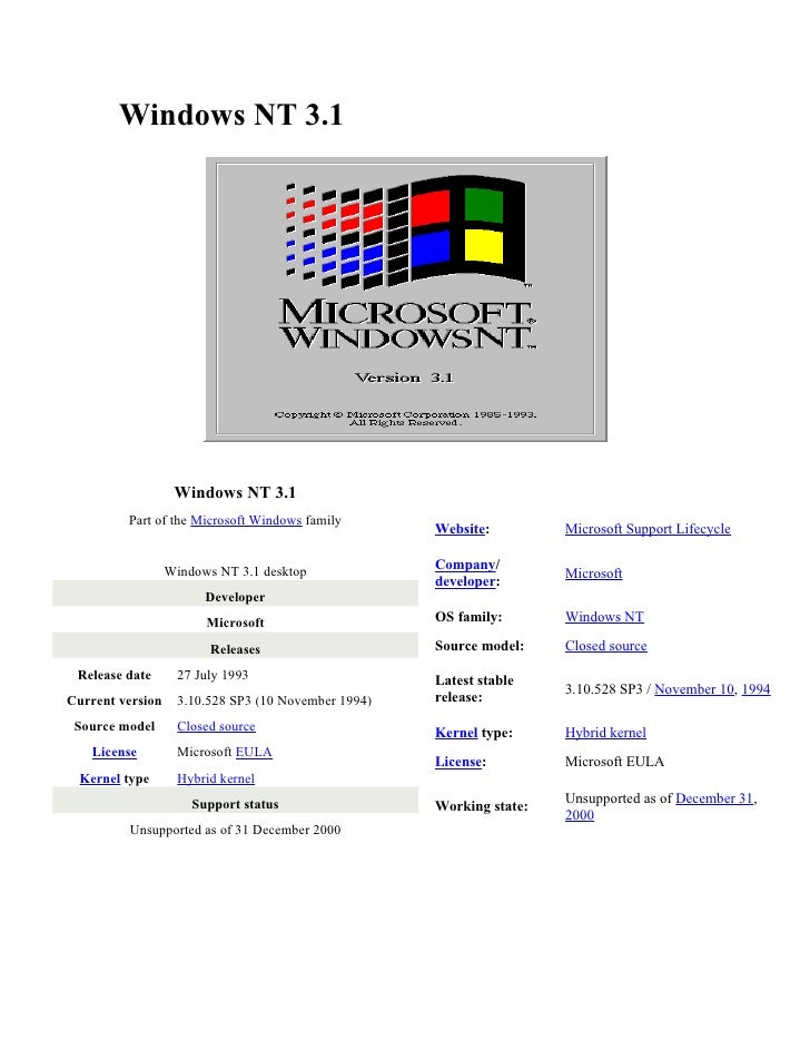 windows nt 3 microsoft windows family