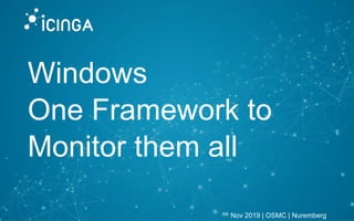 Windows
One Framework to
Monitor them all
5th Nov 2019 | OSMC | Nuremberg
 