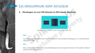 LES DÉVELOPPEURS SONT ASTUCIEUX
6. Développer sur une VM distante en SSH depuis Windows
Exemple de connexion à une machine...