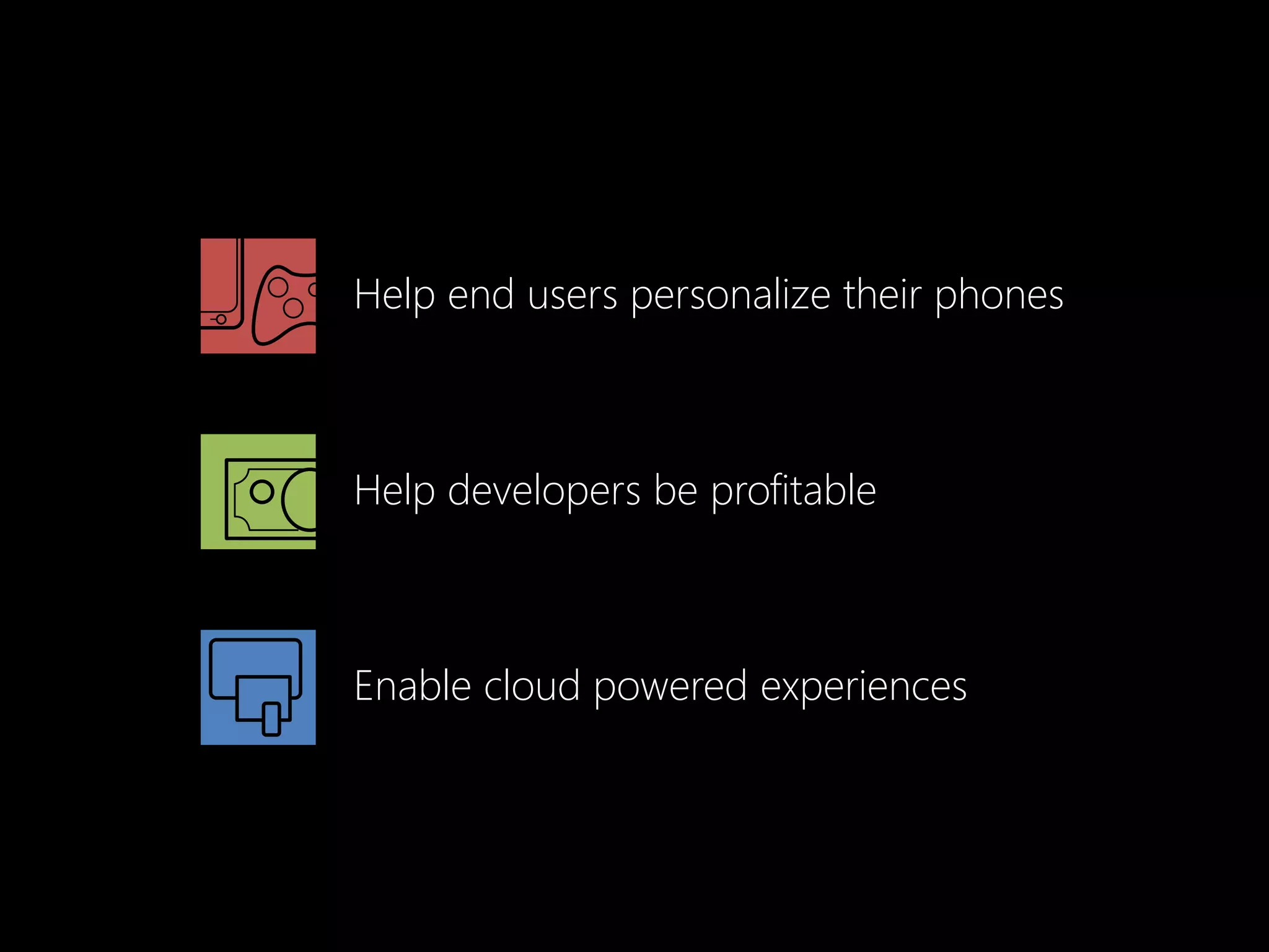 Help end users personalize their phones



Help developers be profitable



Enable cloud powered experiences
 