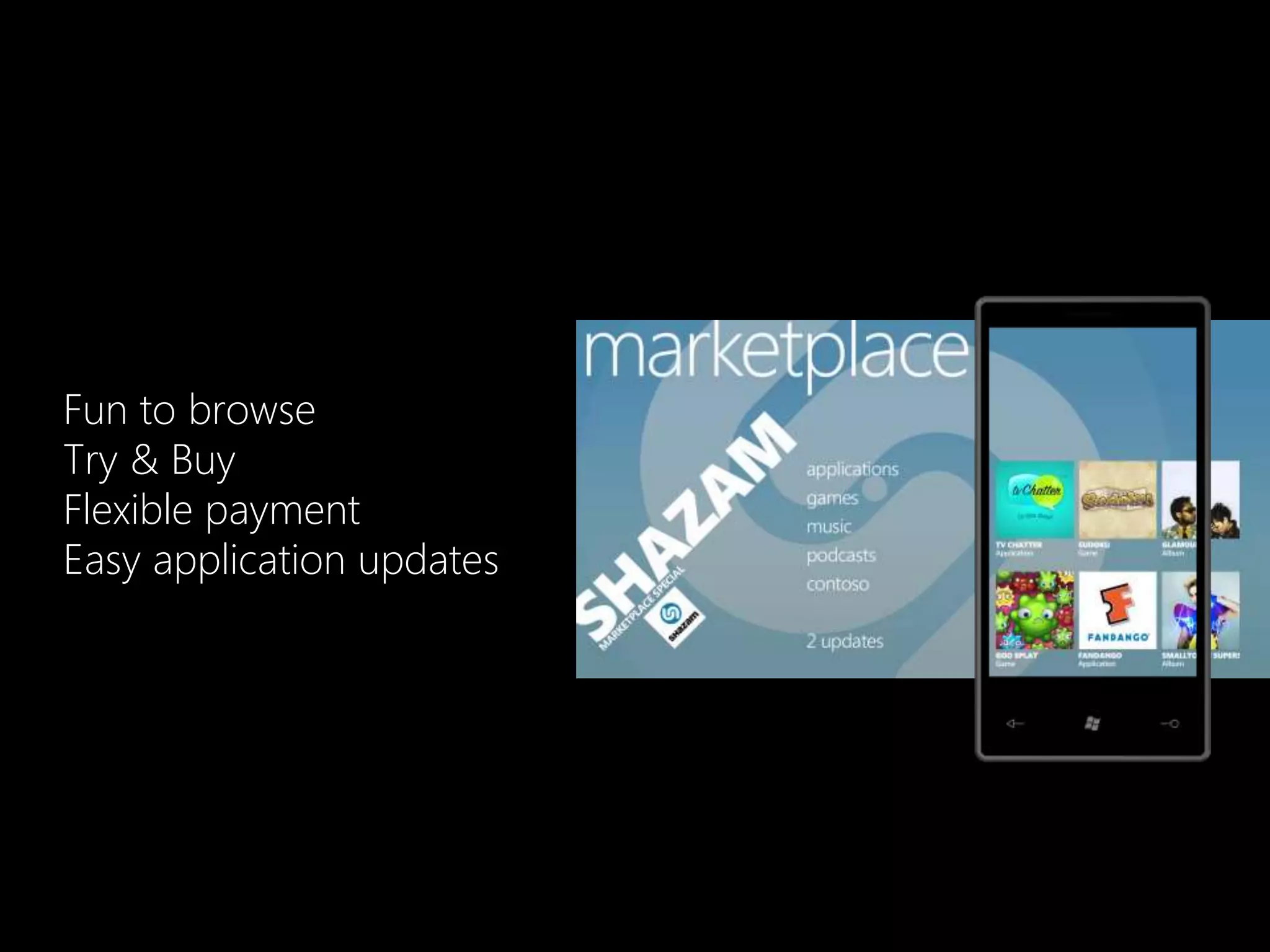 Fun to browse
Try & Buy
Flexible payment
Easy application updates
 