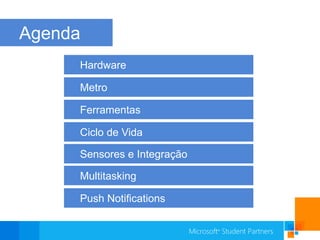 AgendaHardwareMetroFerramentasCiclo de VidaSensores e Integração MultitaskingPushNotifications
