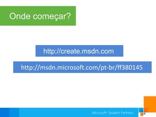 Ondecomeçar?http://create.msdn.comhttp://msdn.microsoft.com/pt-br/ff380145