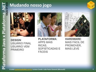 Mudando nosso jogoPLATAFORMA: APPS MAIS RICAS, SOFISTICADAS E FÁCEISHARDWARE:MAIS FÁCIL DE PROMOVER, MAIS LEVEDESIGN: USUÁRIO FINAL USUÁRIO VEM PRIMEIRO