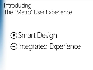 Introducing The “Metro” User ExperienceSmart DesignSmart DesignIntegrated ExperienceIntegrated Experience