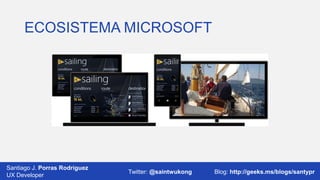ECOSISTEMA MICROSOFT

Santiago J. Porras Rodríguez
03/12/2013
UX Developer

Twitter: @saintwukong

38
Blog: http://geeks.ms/blogs/santypr

 