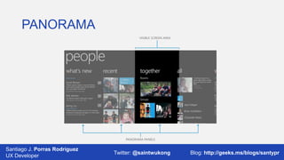 PANORAMA

Santiago J. Porras Rodríguez
03/12/2013
UX Developer

Twitter: @saintwukong

41
Blog: http://geeks.ms/blogs/santypr

 