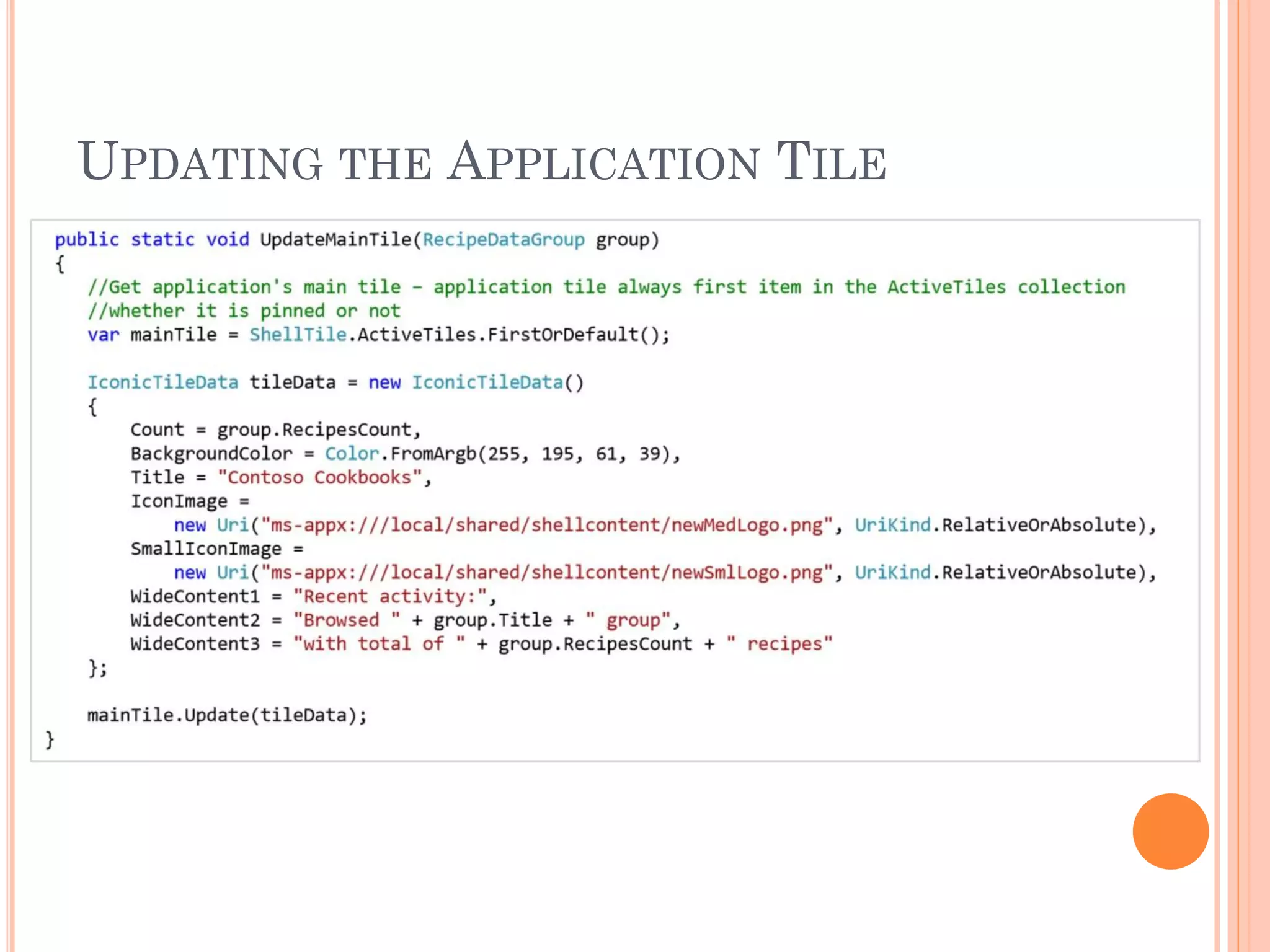 UPDATING THE APPLICATION TILE
 