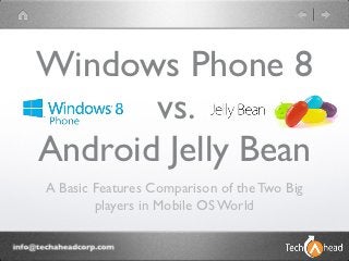Windows Phone 8
       vs.
Android Jelly Bean
A Basic Features Comparison of the Two Big
        players in Mobile OS World
 