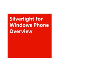 Silverlight for
Windows Phone
Overview
 