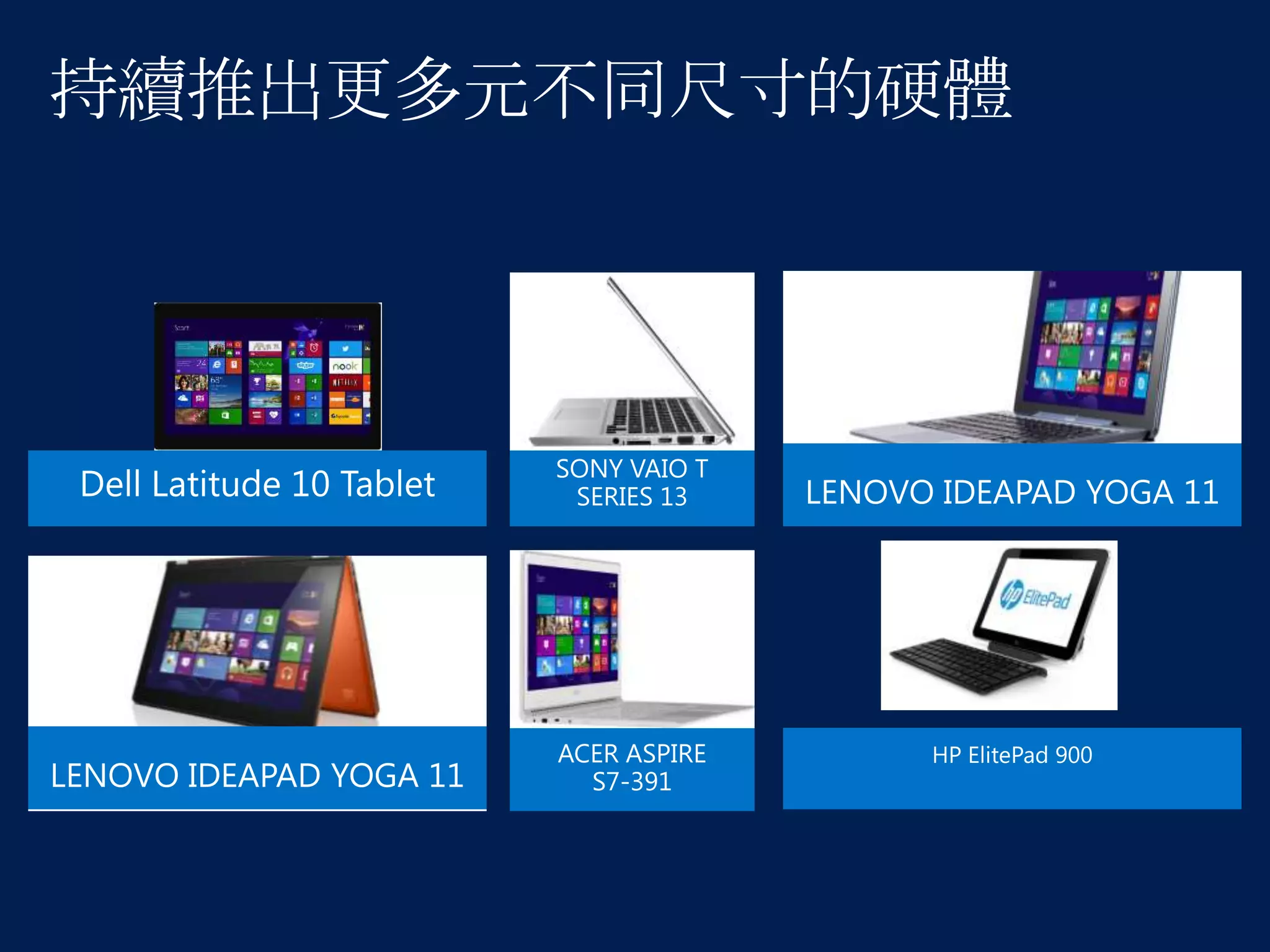 SONY VAIO T
SERIES 13

LENOVO IDEAPAD YOGA 11

ACER ASPIRE
S7-391

LENOVO IDEAPAD YOGA 11

 