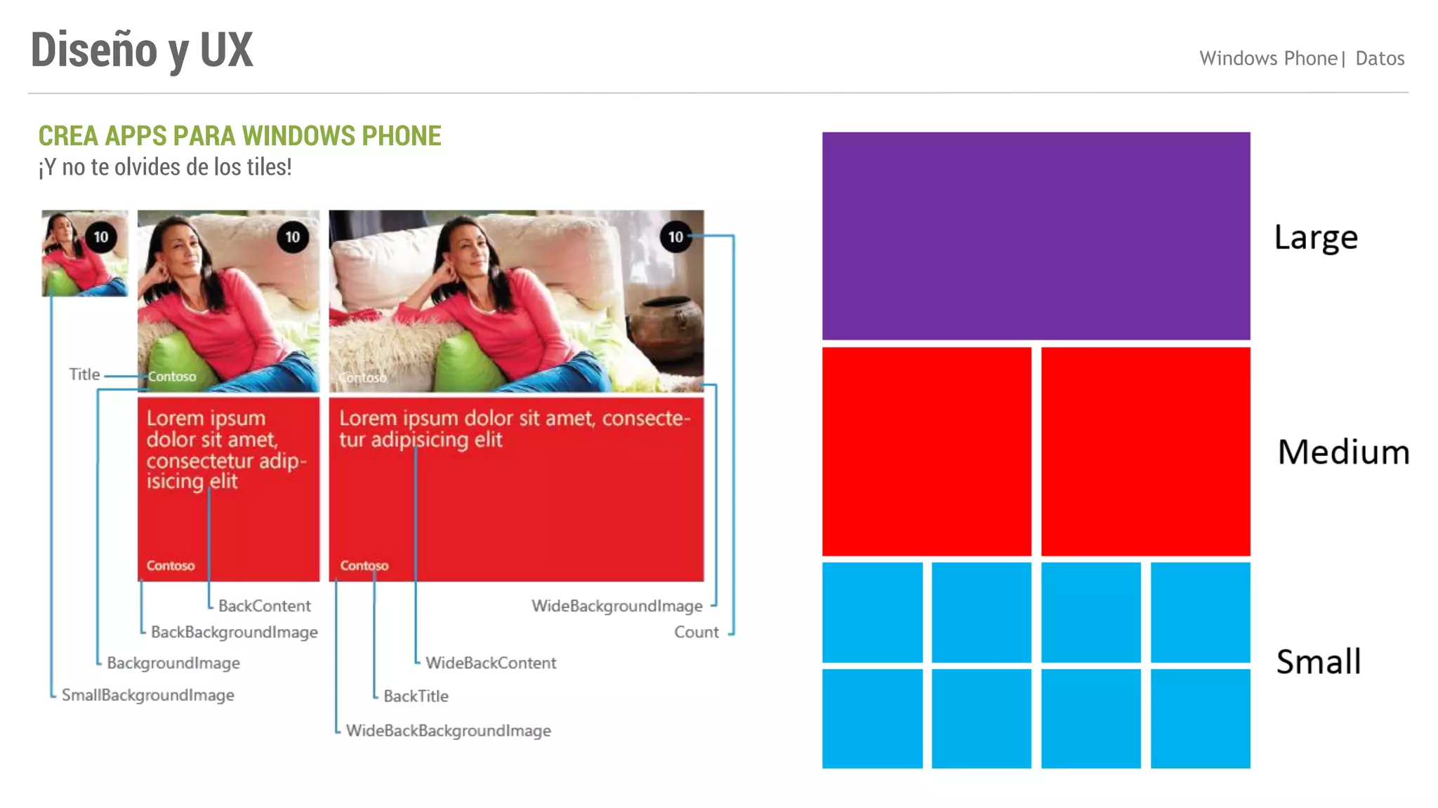 Diseño y UX
CREA APPS PARA WINDOWS PHONE
¡Y no te olvides de los tiles!

Windows Phone| Datos

 