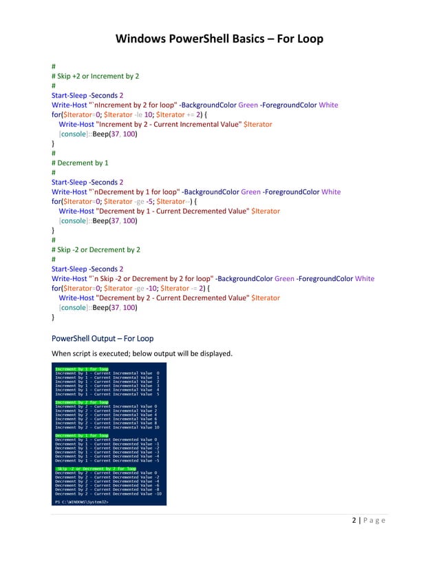 Windows PowerShell Basics – How To Create powershell for loop | PDF