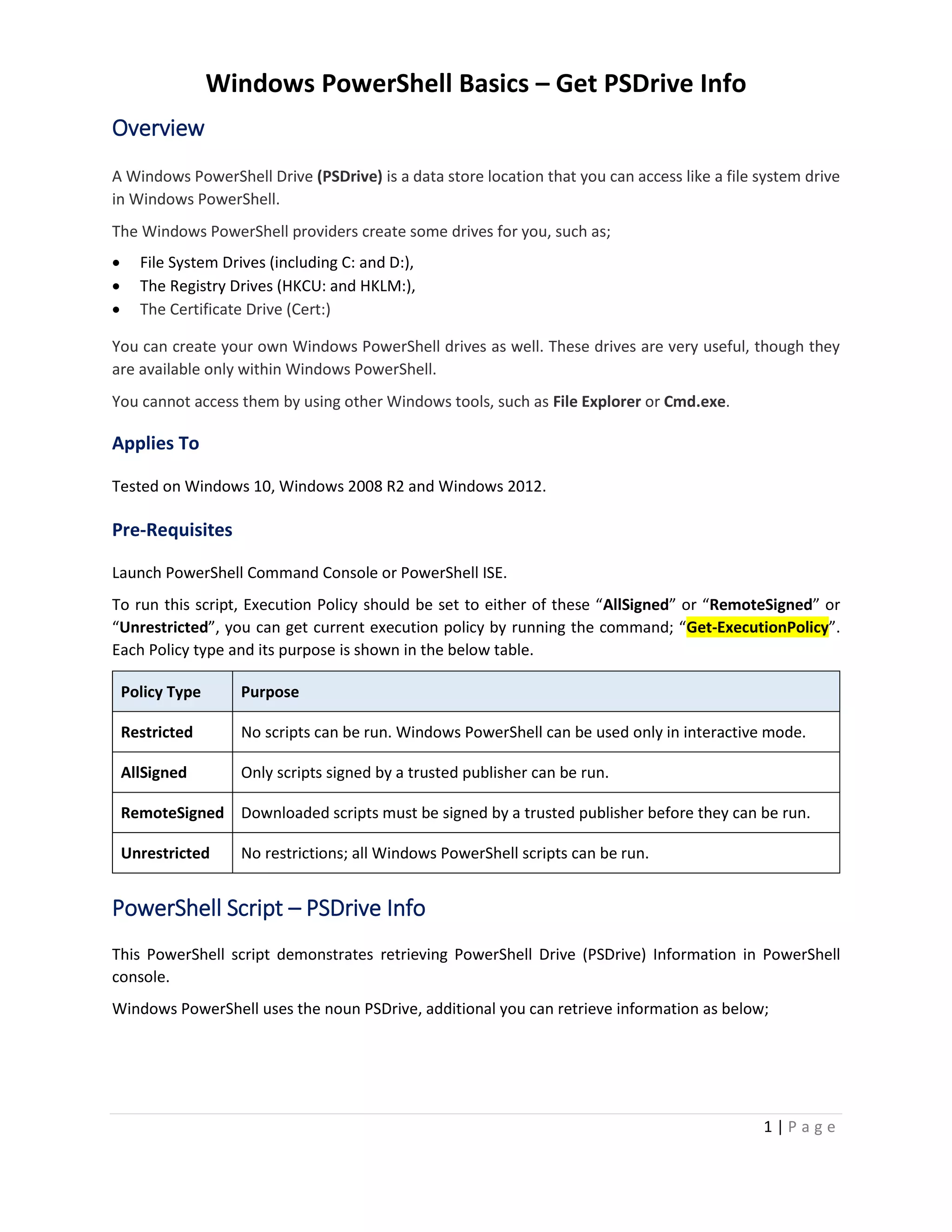 Windows PowerShell Basics - How To List PSDrive Info | PDF