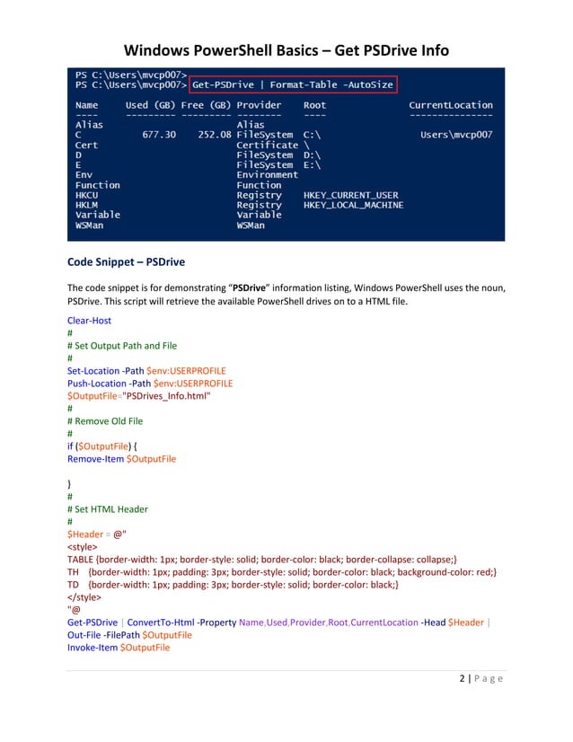 Windows PowerShell Basics - How To List PSDrive Info | PDF