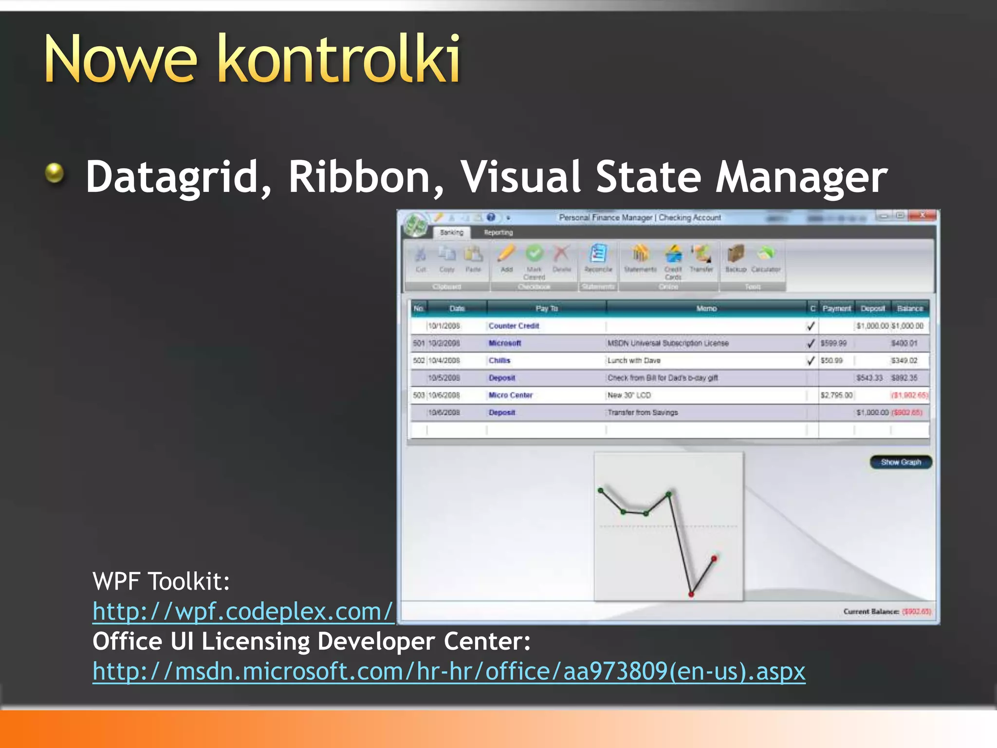 Dokumenty, drukowanieUżycie kontrolek Windows FormsXAML Browser Applications (XBAPs)Co jeszcze?