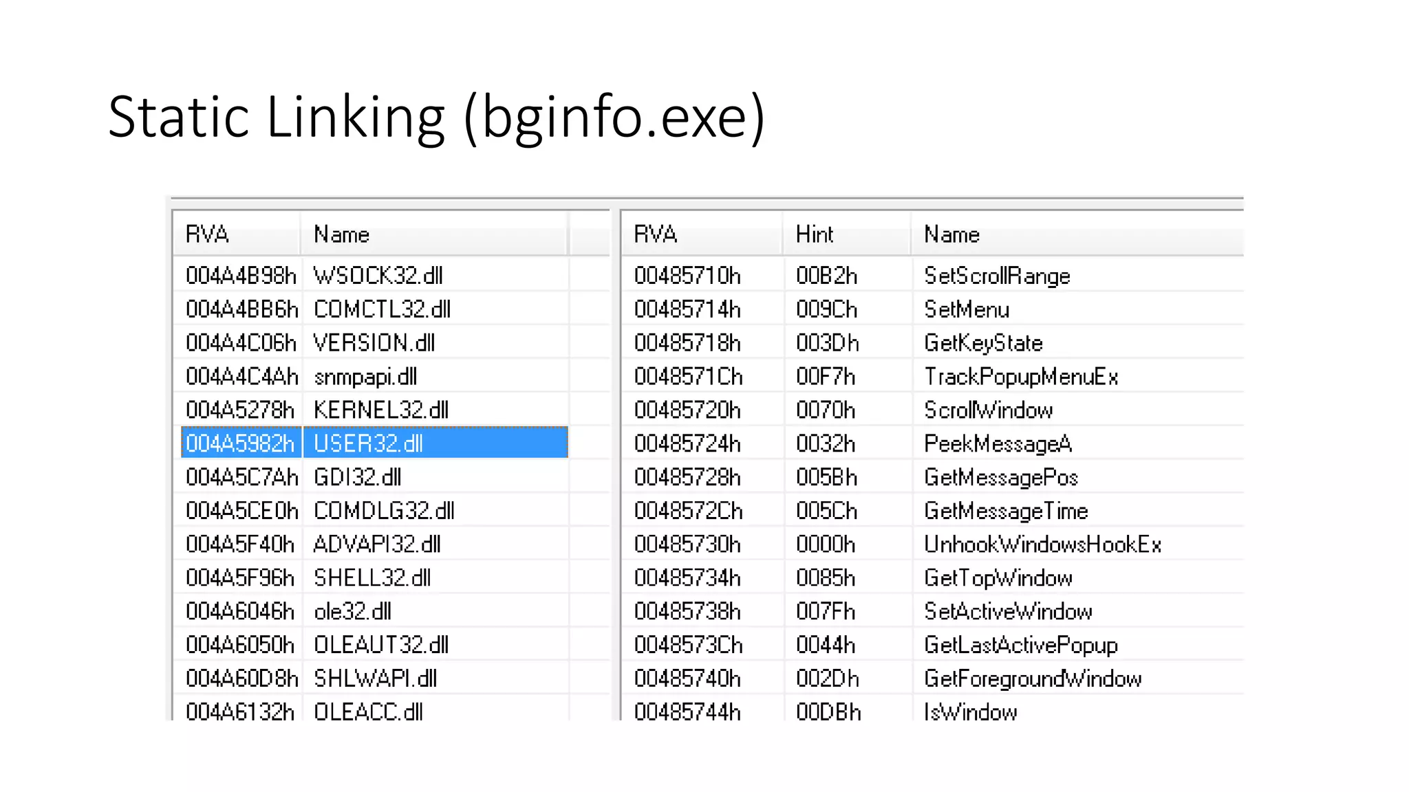 Static Linking (bginfo.exe)
 