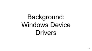 Background:
Windows Device
Drivers
13
 