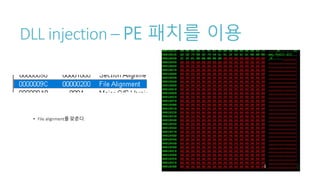 DLL injection – PE 패치를 이용
• File alignment를 맞춘다.
 