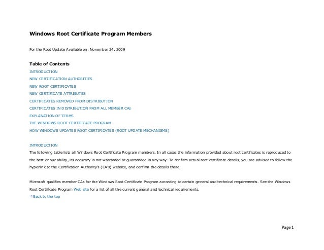 windows root certificate program