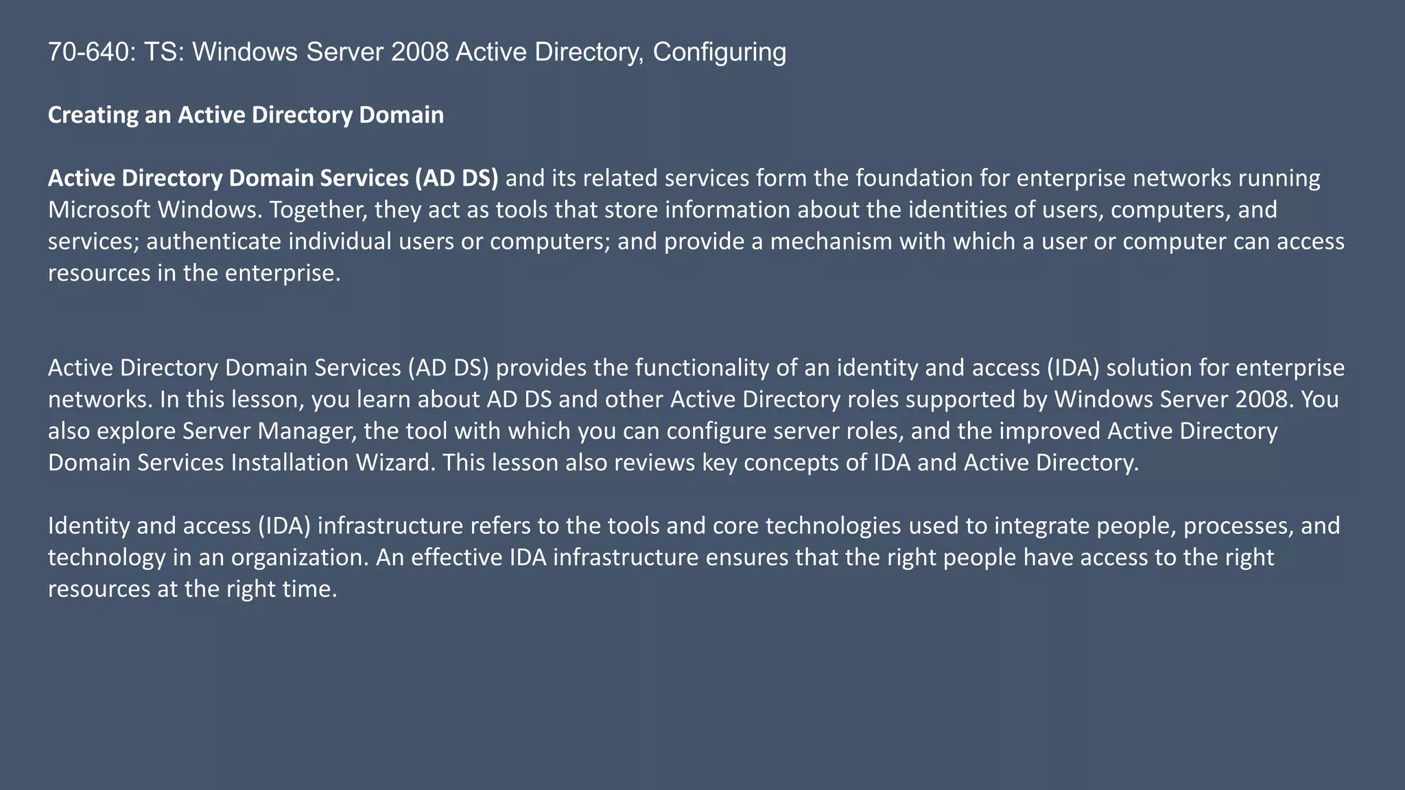 Windows server 2008 active directory PPT