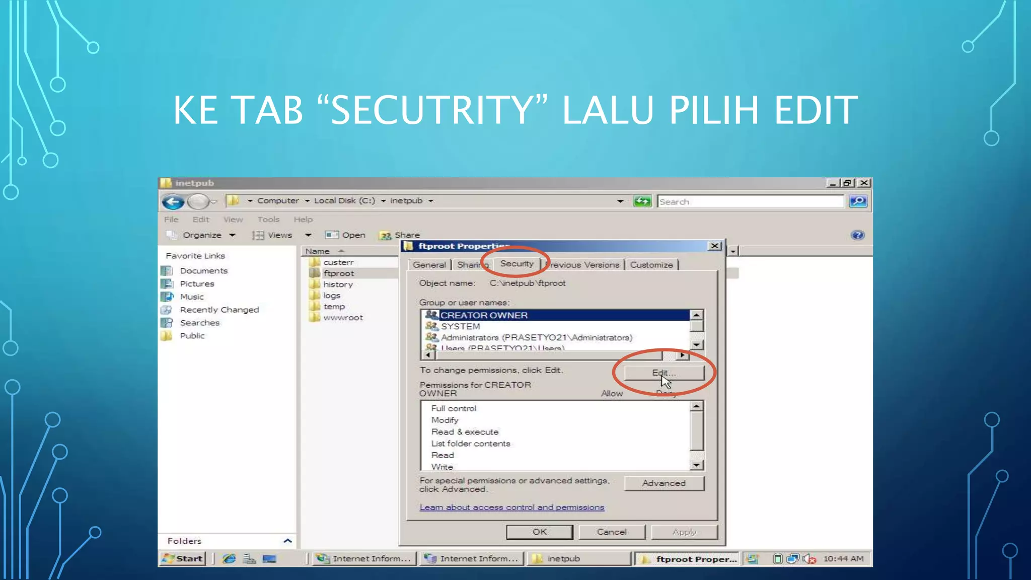 KE TAB “SECUTRITY” LALU PILIH EDIT
 