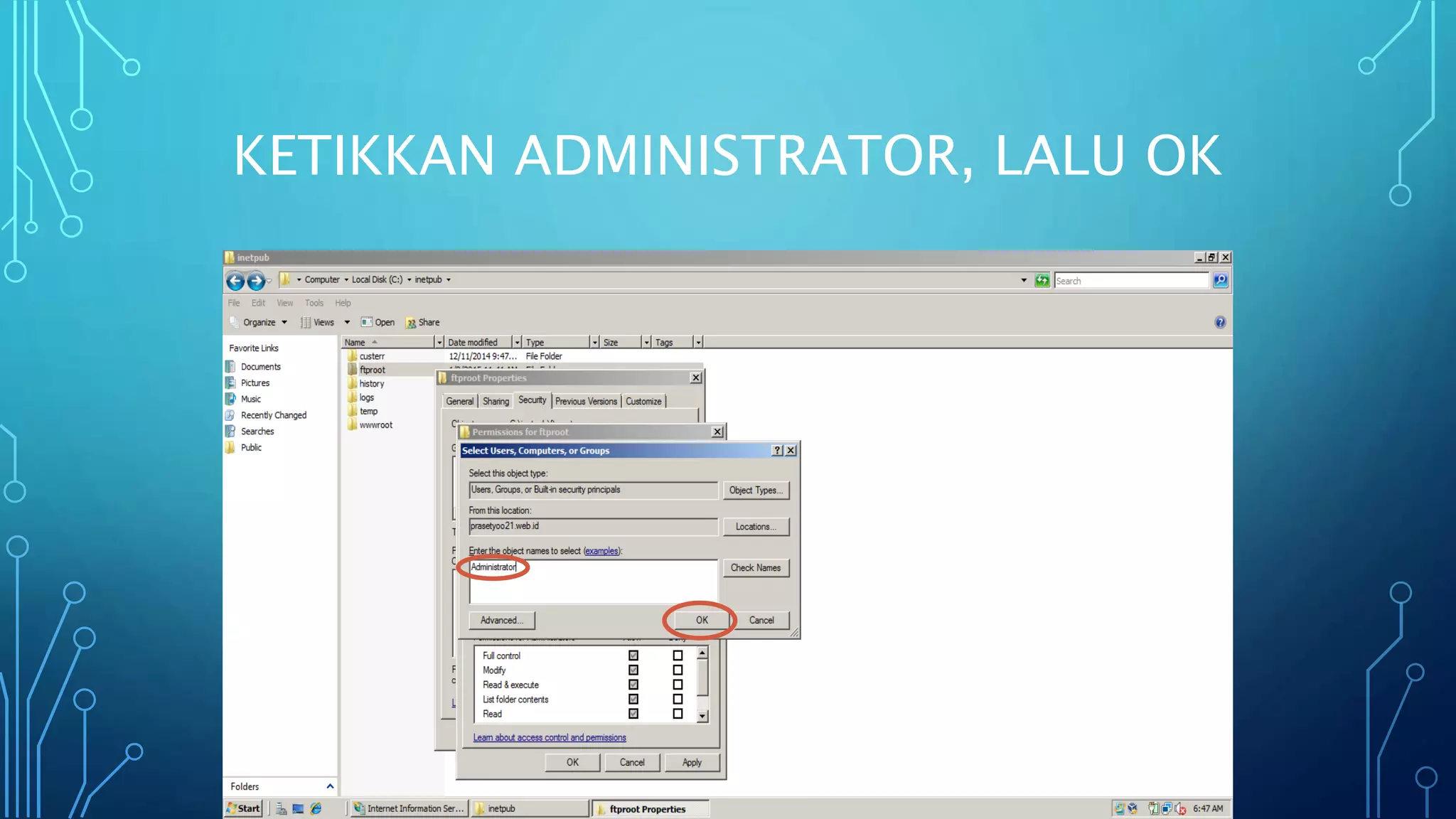 KETIKKAN ADMINISTRATOR, LALU OK
 