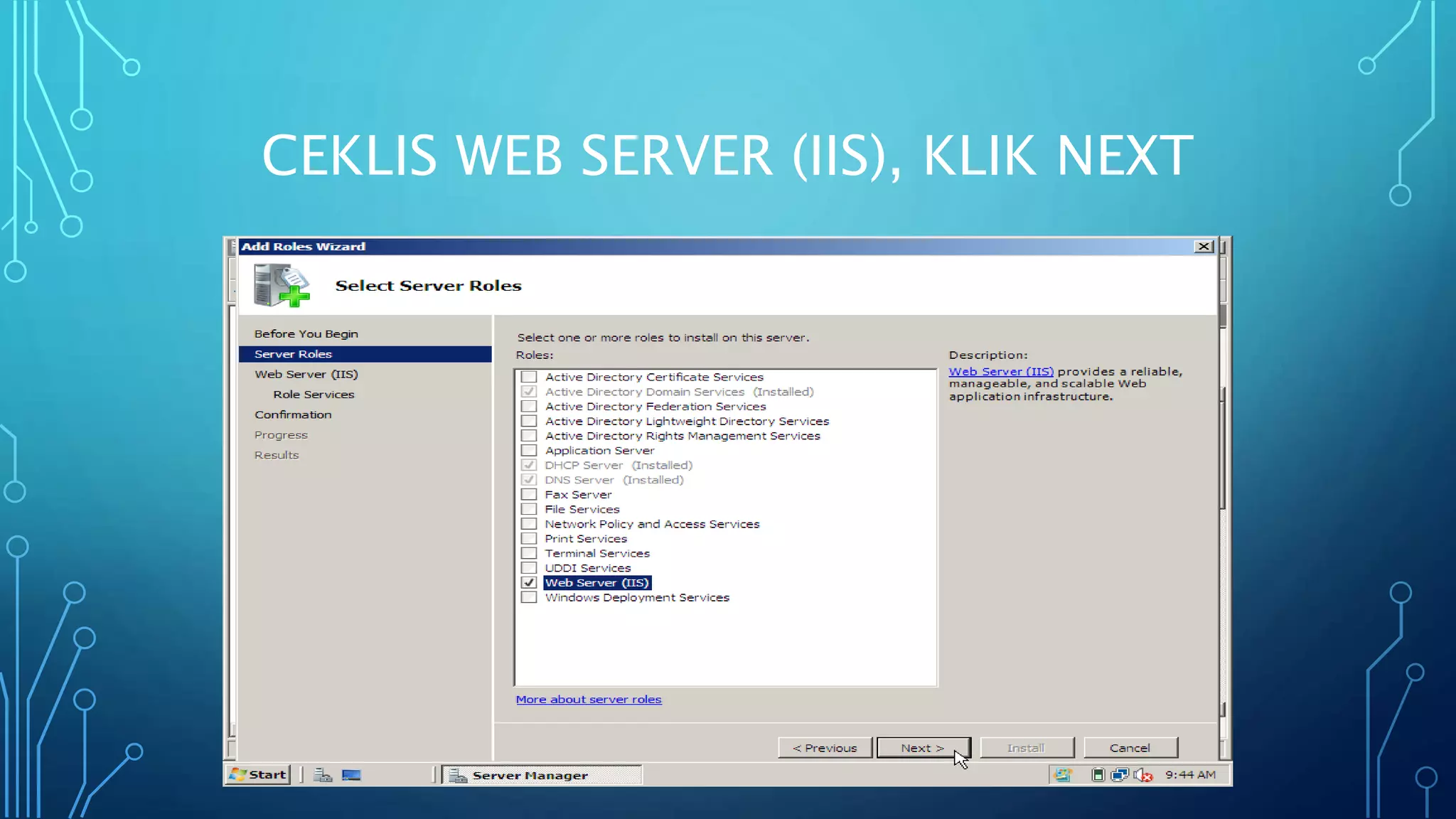 CEKLIS WEB SERVER (IIS), KLIK NEXT
 