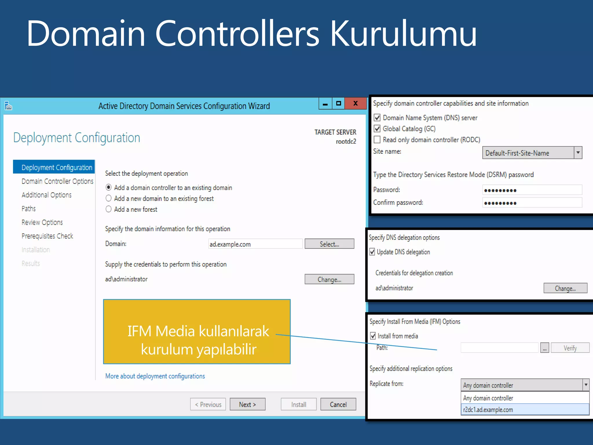 Domain Controllers Kurulumu
IFM Media kullanılarak
kurulum yapılabilir
 