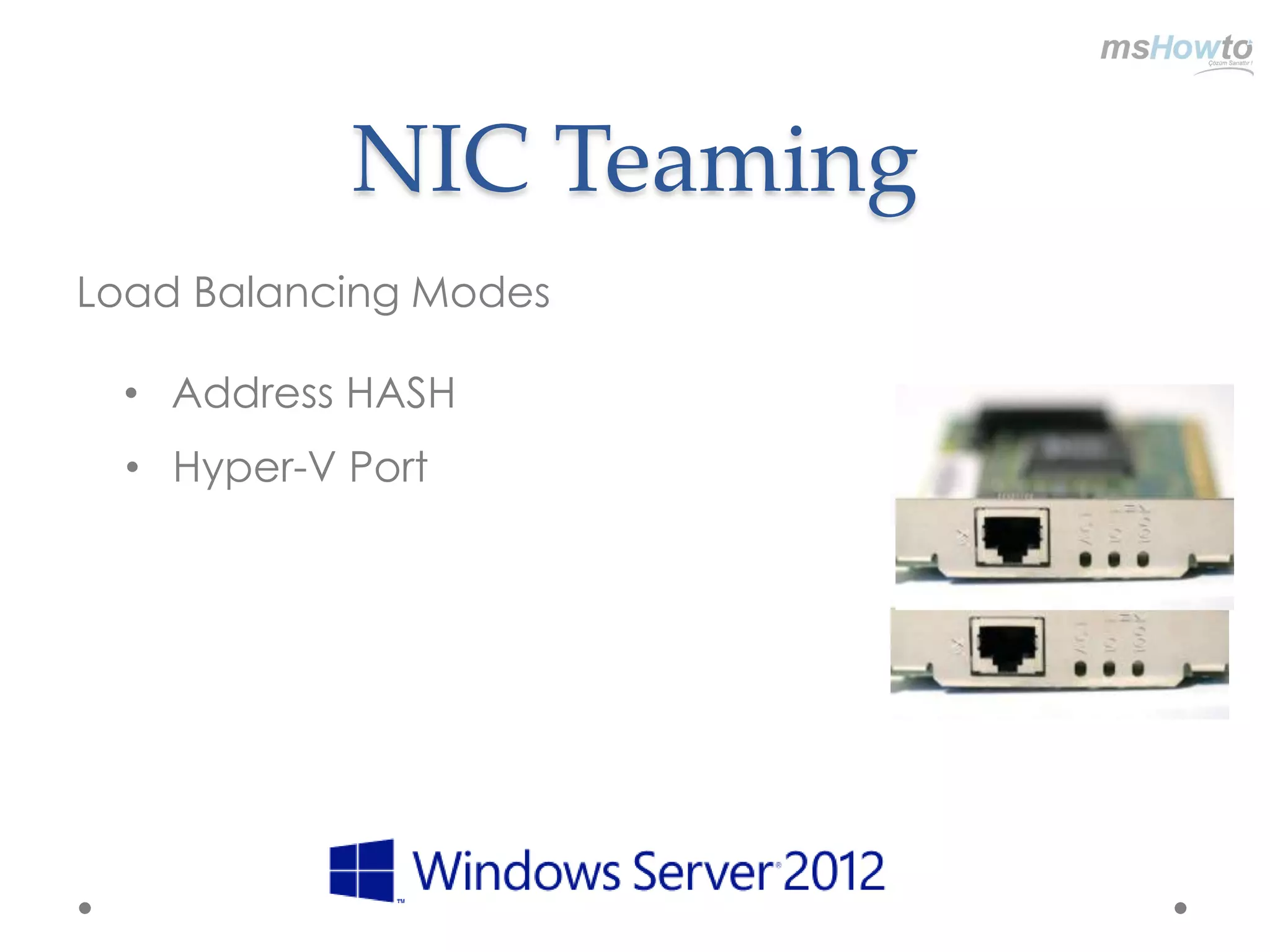 NIC Teaming
Load Balancing Modes

 • Address HASH
  • Hyper-V Port
 