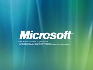 © 2006 Microsoft Corporation. All rights reserved. This presentation is for informational purposes only. MICROSOFT MAKES NO WARRANTIES, EXPRESS OR IMPLIED, IN THIS SUMMARY. 