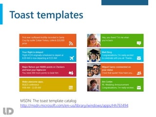 Toast templates
MSDN: The toast template catalog
http://msdn.microsoft.com/en-us/library/windows/apps/Hh761494
 