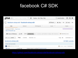 facebook C# SDK




https://github.com/facebook-csharp-sdk/facebook-csharp-sdk
 