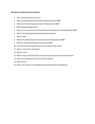 Windows sys admin interview questions | PDF