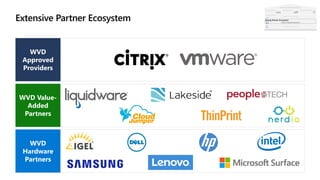 WVD
Approved
Providers
WVD Value-
Added
Partners
WVD
Hardware
Partners
Strong Partner Ecosystem
 