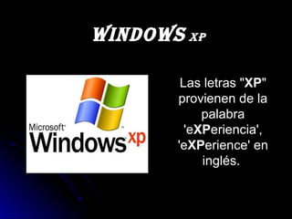 Las letras &quot; XP &quot; provienen de la palabra 'e XP eriencia', 'e XP erience' en inglés.  Windows  XP   