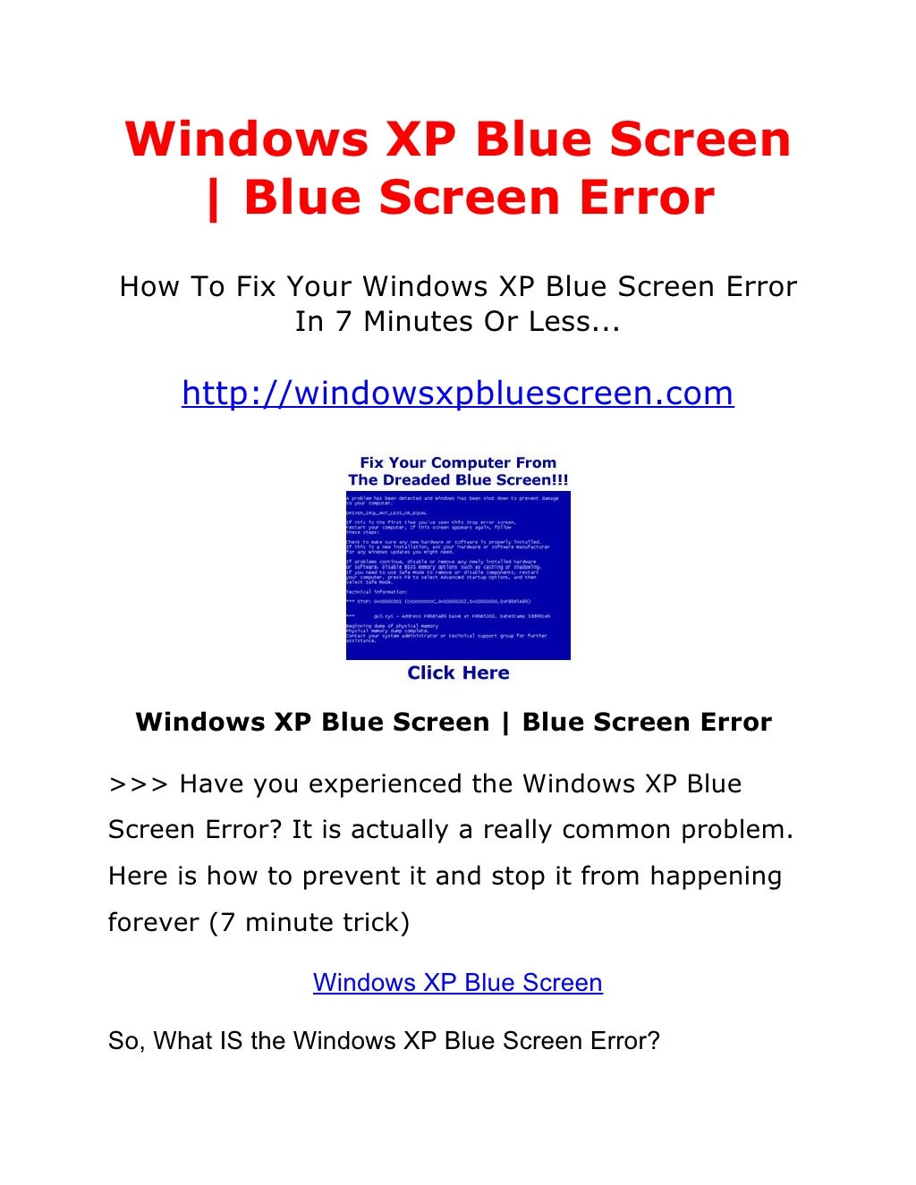 Windows XP Blue Screen