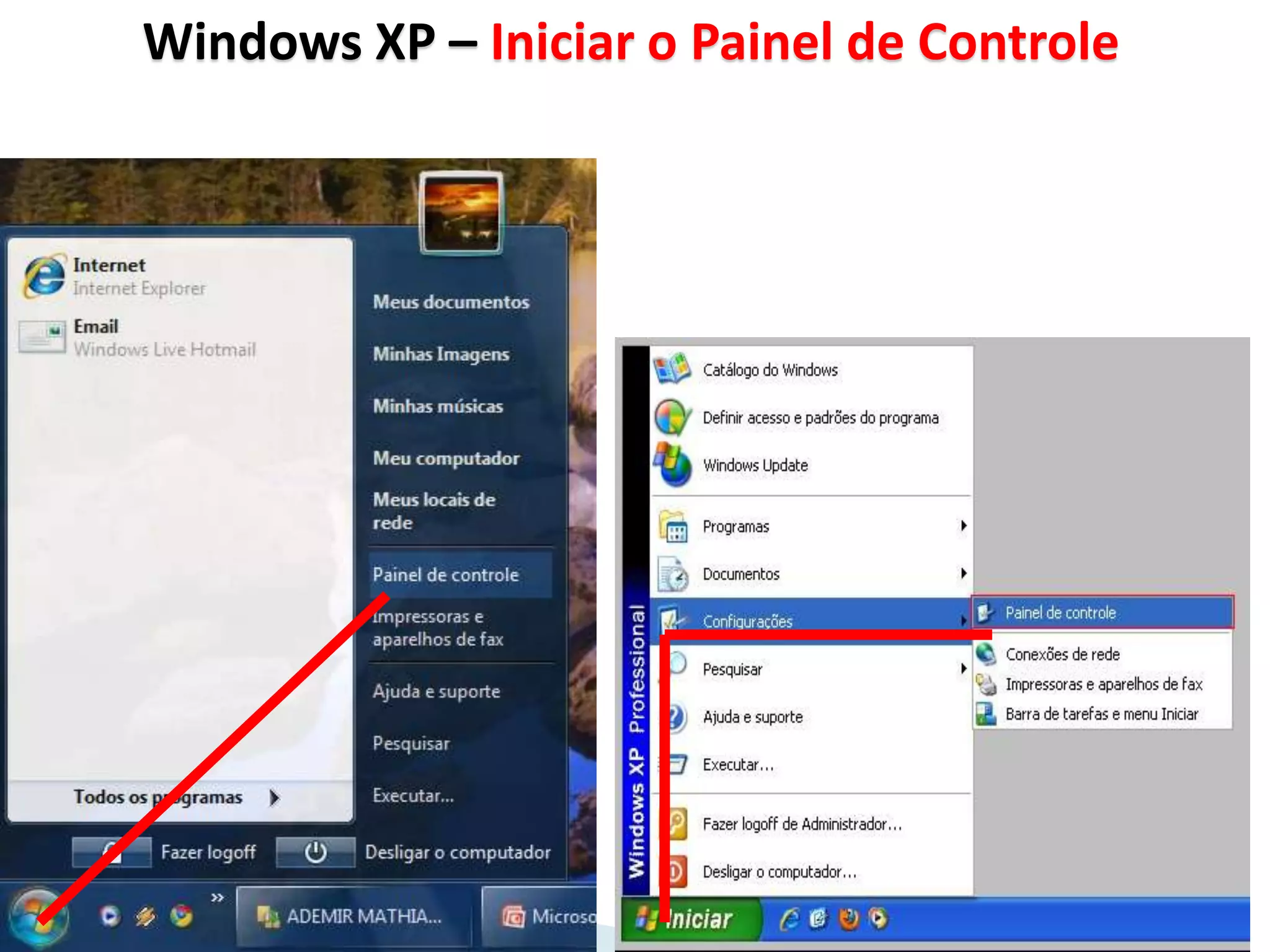 Windows XP – Iniciar o Painel de Controle
 