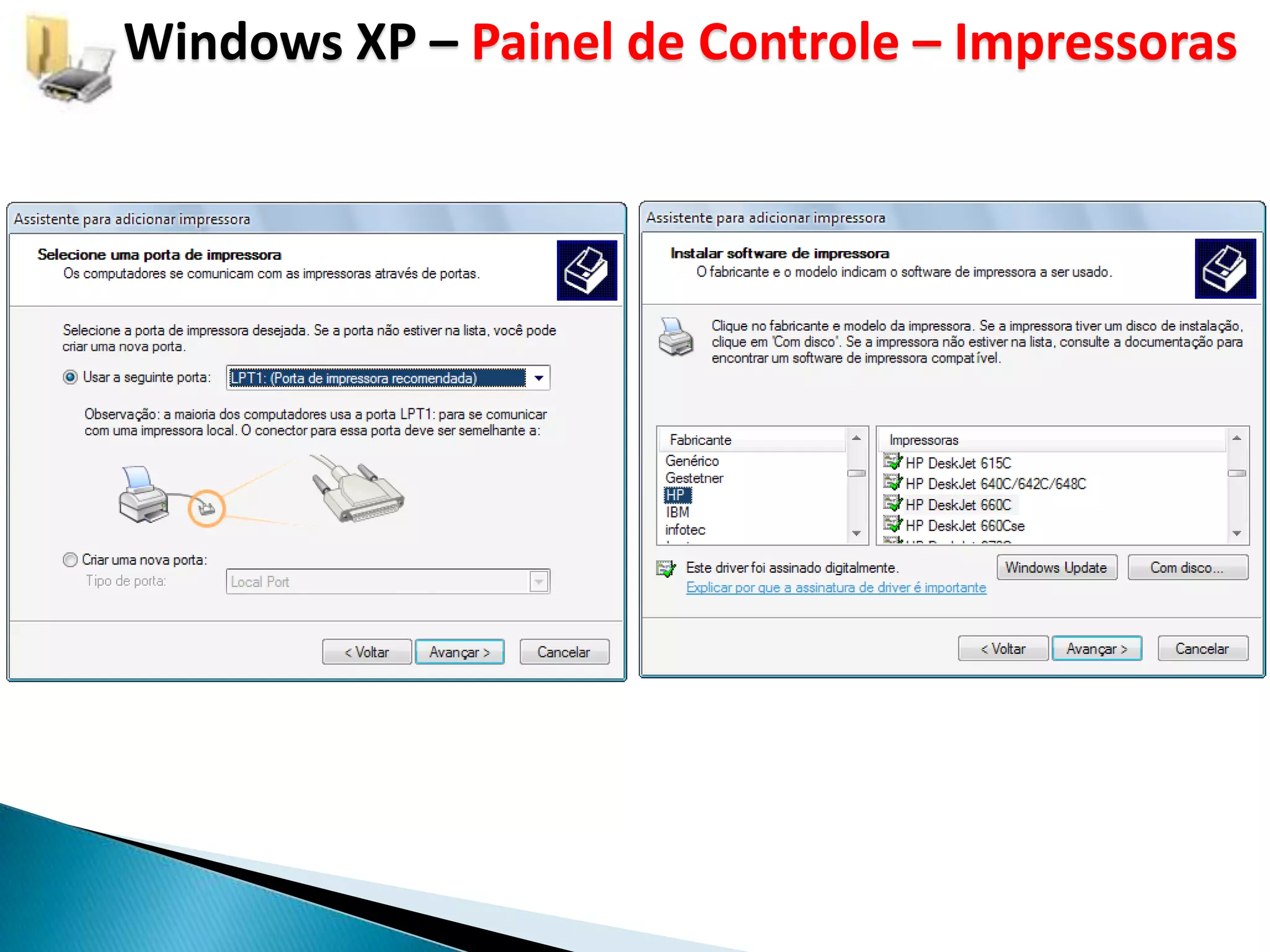 Windows XP – Painel de Controle – Impressoras
 